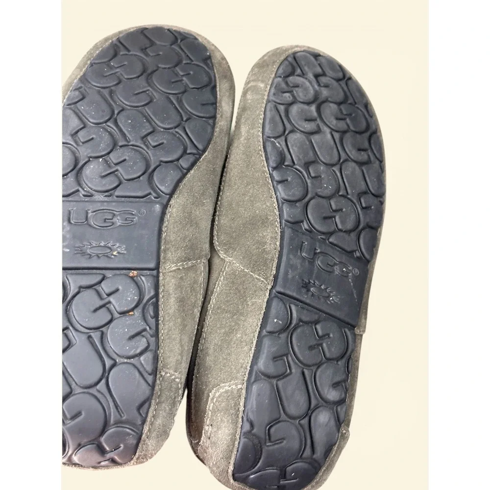 UGG Ascot Slipper Size 9 Charcoal Gray Suede Shearling Lined Moccasin 110111